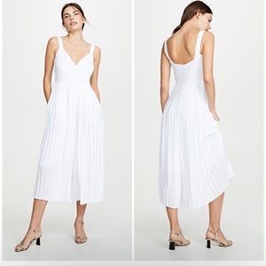 Vince Pleated Wide Leg Jumpsuit Cropped High Waist V Neck White